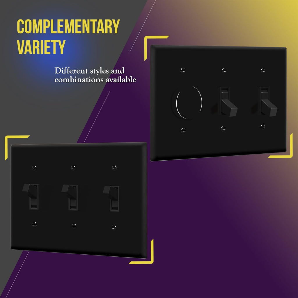 ENERLITES Triple Light Wall, Toggle Switch Plate, Gloss Finish, 3-Gang Standard Size 4.50" x 6.38", Unbreakable Polycarbonate Thermoplastic, UL Listed, 8813-BK, Black