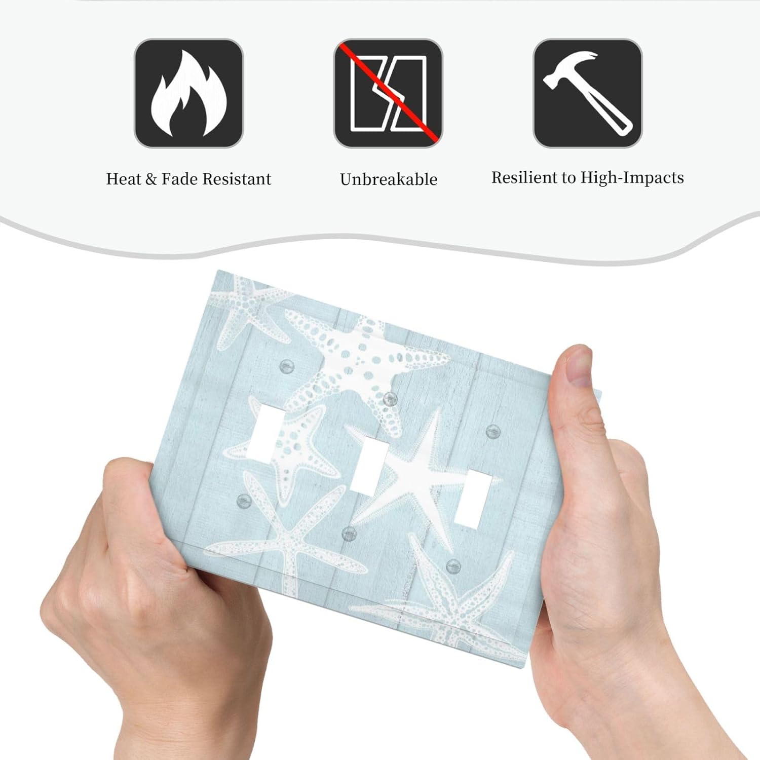 Beach Starfish Vintage Wood Rustic Country Ocean Decorative Switch Plates 3 Gang Wall Plate Triple Toggle Light Switch Cover Faceplate Electrical Wall Panels for Farmhouse Kids Room Decor