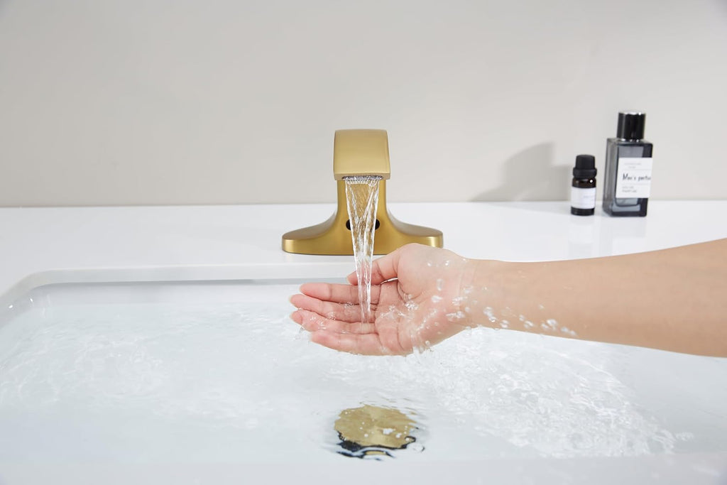 Touchless Bathroom Sink Faucet, Automatic Sensor Faucet for 3 Hole,Touchless Faucet for Bathroom Sink,Gold Smart Faucet