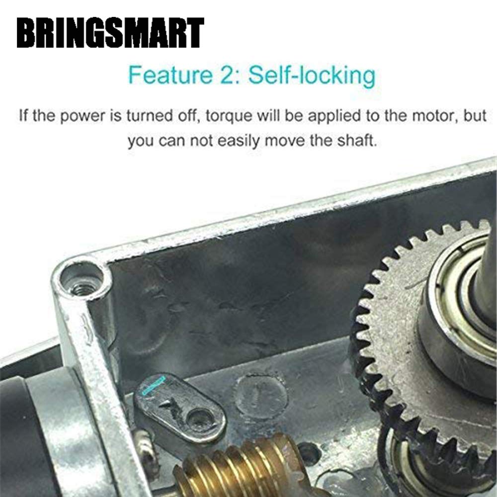 BRINGSMART 12V 27rpm DC Worm Gear Motor 50kg.cm Self-Locking Engine Reversed Mini Turbine Geared Motor for DIY Robot Rotating Table Door Lock Curtain Machine (12V 27rpm)