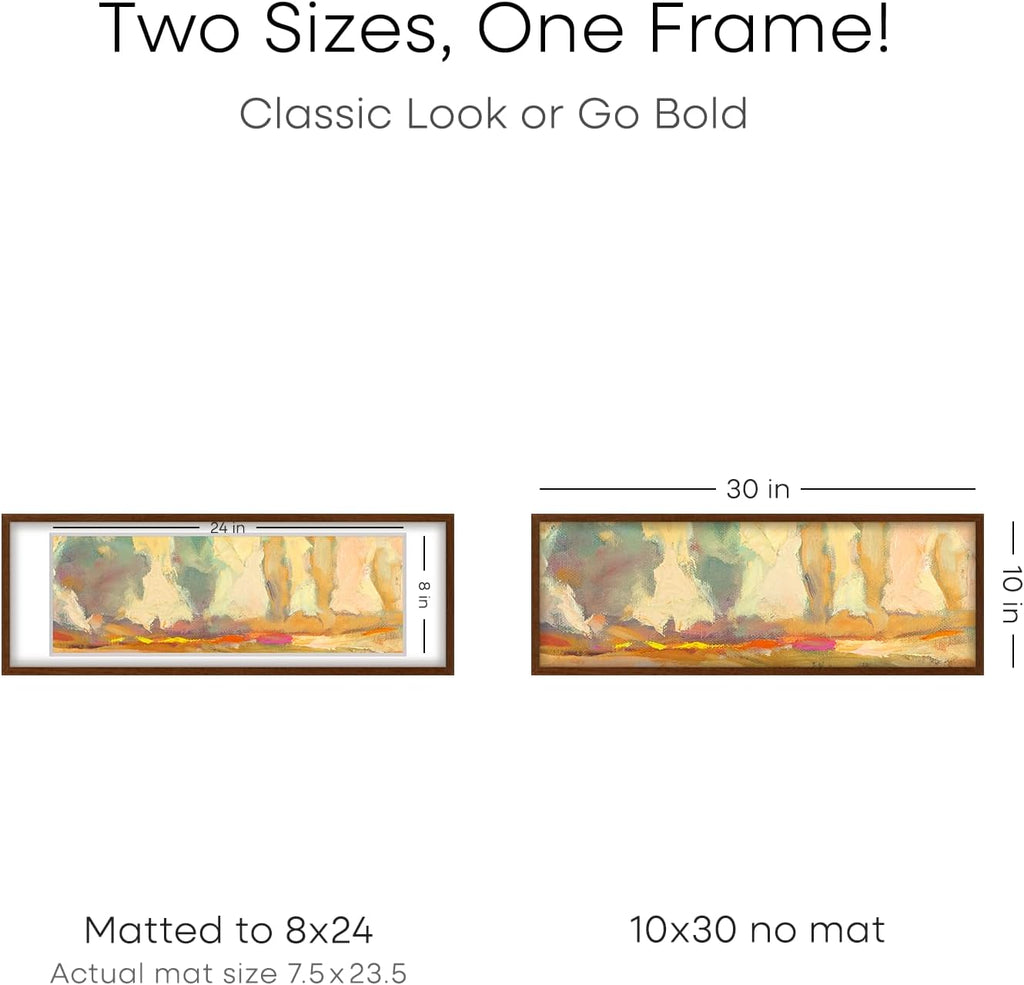 Homeforia 10x30 Picture Frame Brown, High End Dark Oak 10x30 Walnut Wood Poster Frame with Mat 8x24 Print, 10 x 30 Wooden Frame Matted to 8 x 24 Photo, 30x10 Frames, Tempered Glass, Wall Kit, Set of 1
