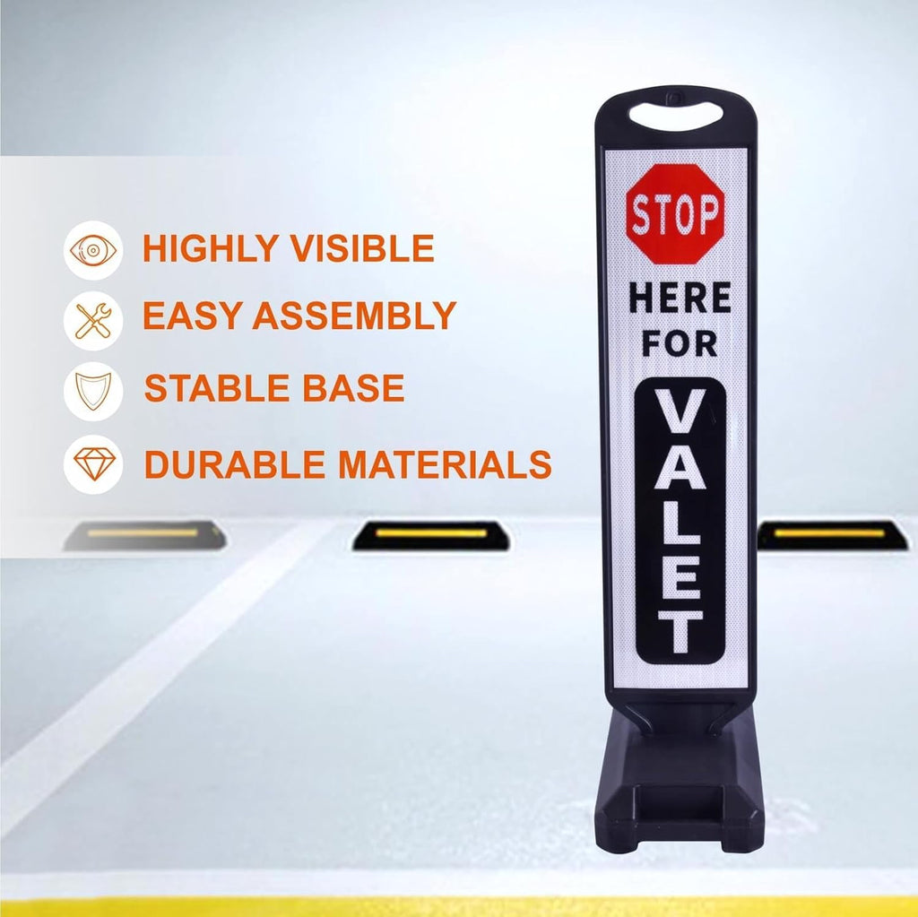 Valet Parking Sign with Heavy Weighted Water-Filled Base - 2 Sets, Reflective Traffic Sign for Parking Lots, Events, and Driveways, Durable and Portable Design