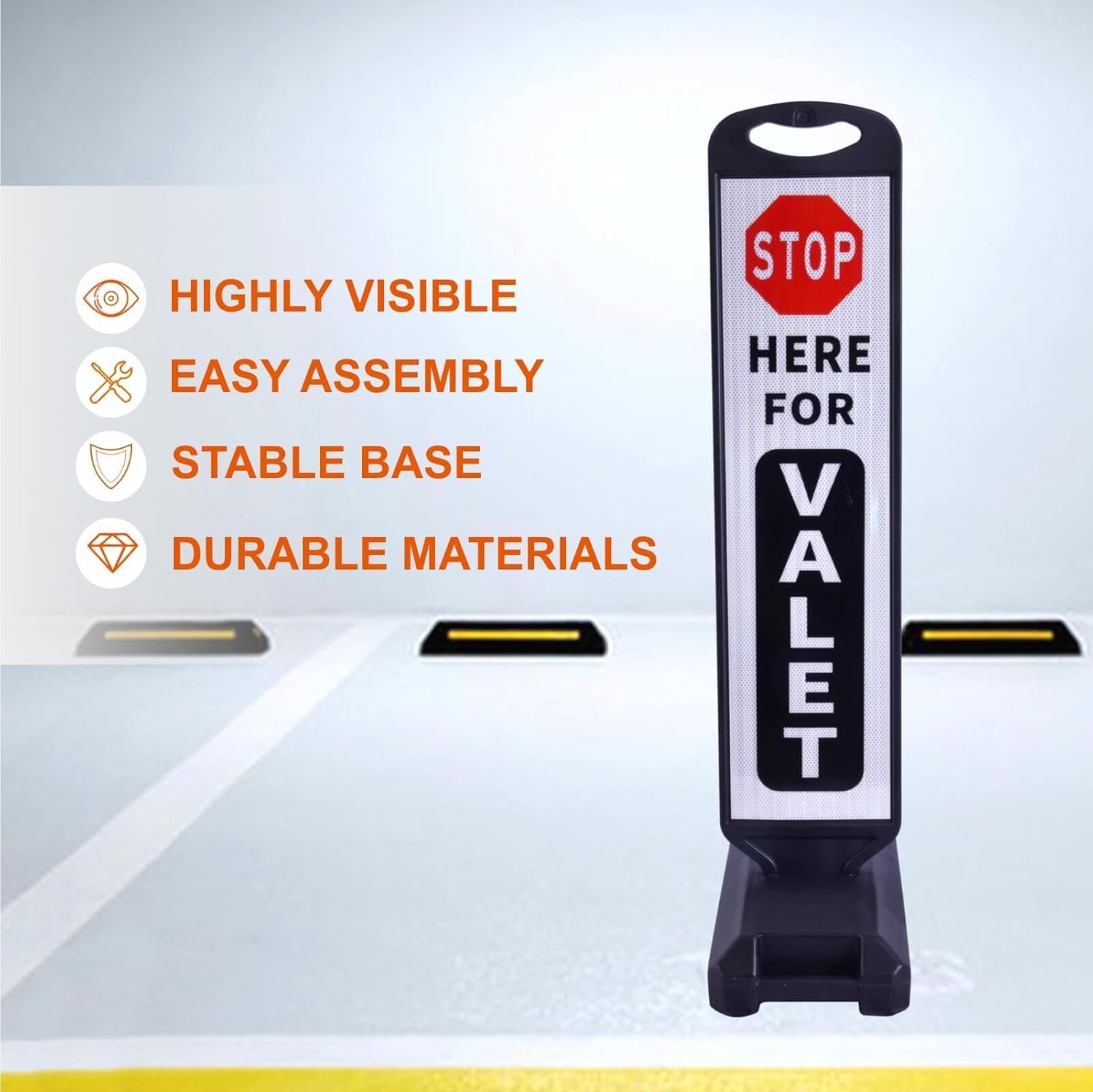 Valet Parking Sign with Heavy Weighted Water-Filled Base - 2 Sets, Reflective Traffic Sign for Parking Lots, Events, and Driveways, Durable and Portable Design