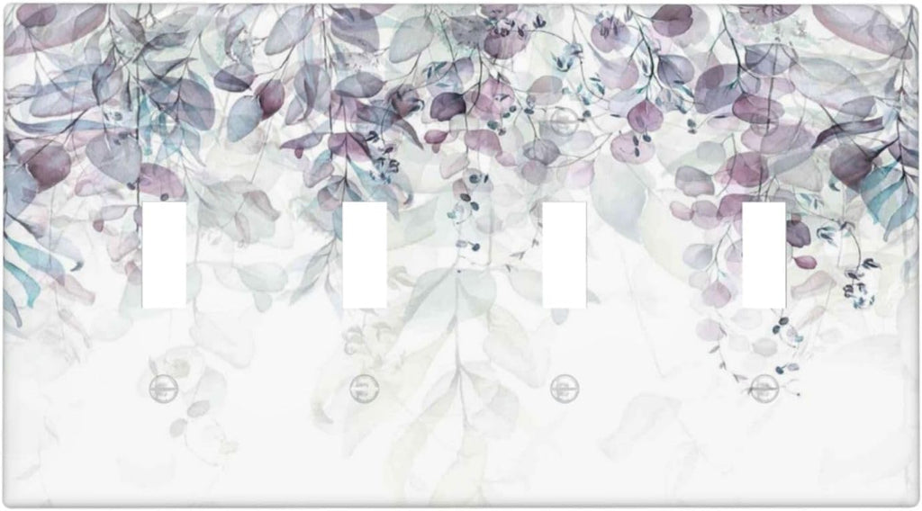 Hazy Leaves Ivy Nature Plants Eucalyptus Leave Light Switch Covers Quad Toggle Electrical Faceplate 4 Gang Wall Plate Decorative Switch Plates Cover for Bedroom Home Decor