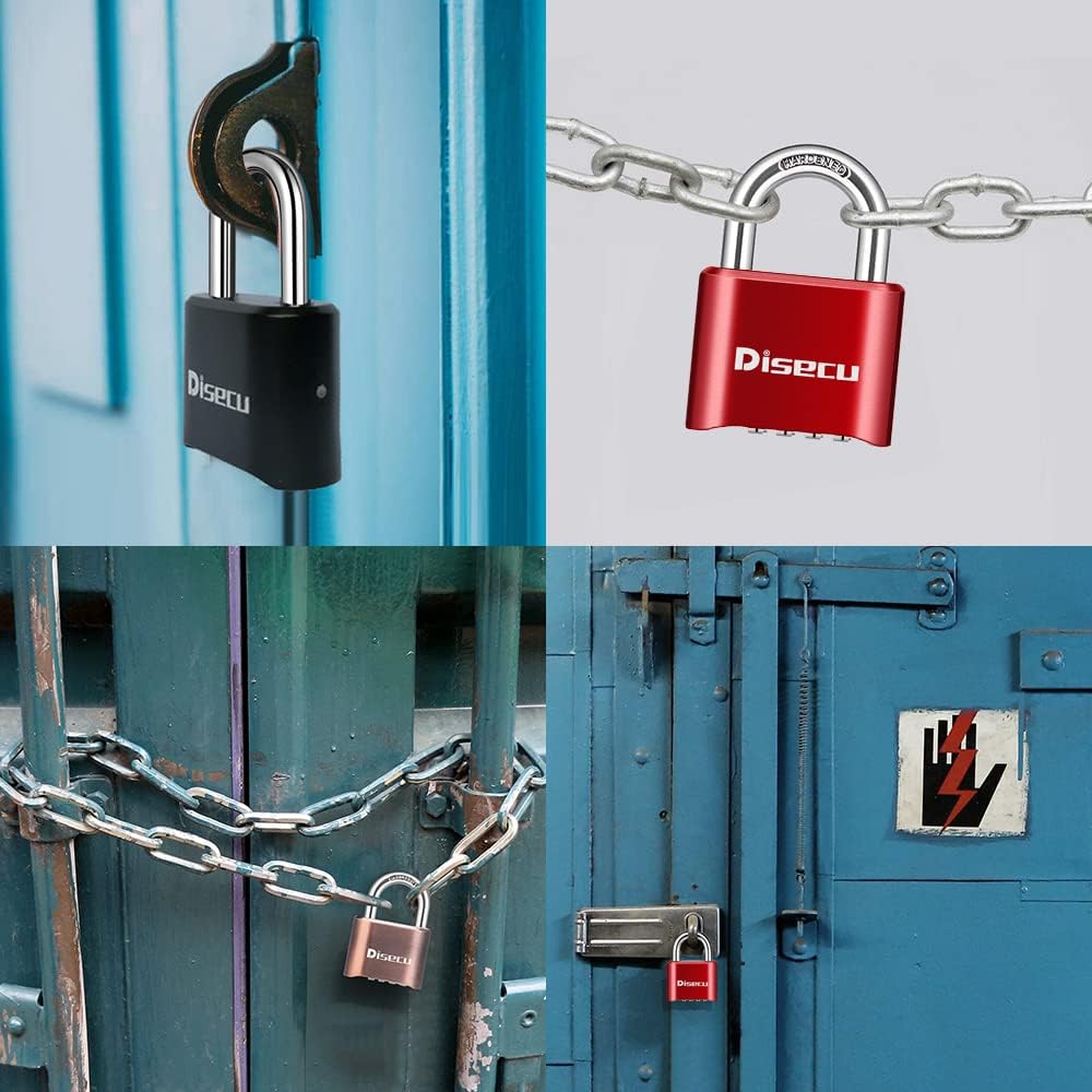 1 Pack disecu Heavy Duty 4 Digit Combination Lock, Outdoor Waterproof Padlock for School Gym Locker, Storage Unit, Shed, Fence, Gate, Toolbox (Red)