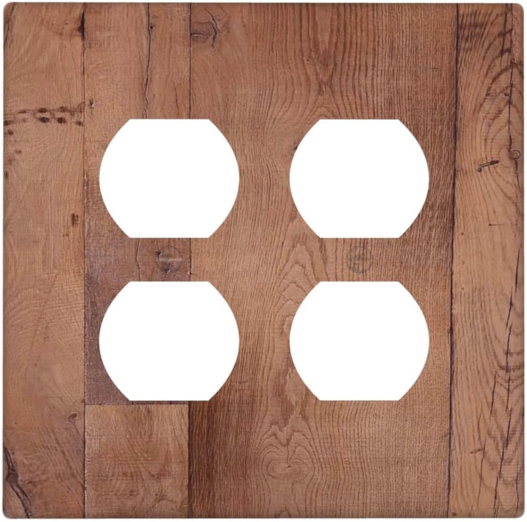 Rustic Brown Dark Wood Texture Printing Outlet Covers 2 Gang Double Duplex Decorative Light Switch Covers Electrical Wallplates Socket Faceplate For Farmhouse Cabin Decor