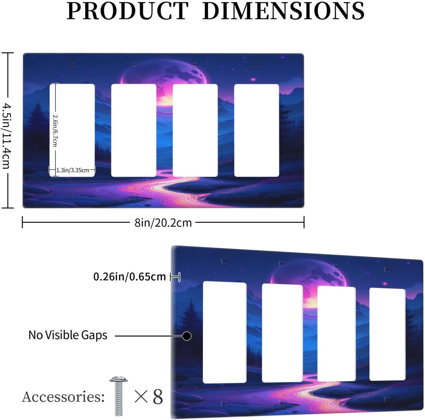 Purple Cyberpunk River Full Moon Mountain Forest Wallplates 4 Gang Quad Rocker Decorative Light Switch Covers Electrical GFCI Faceplate Switch Plate for Bedroom Bathroom Decor
