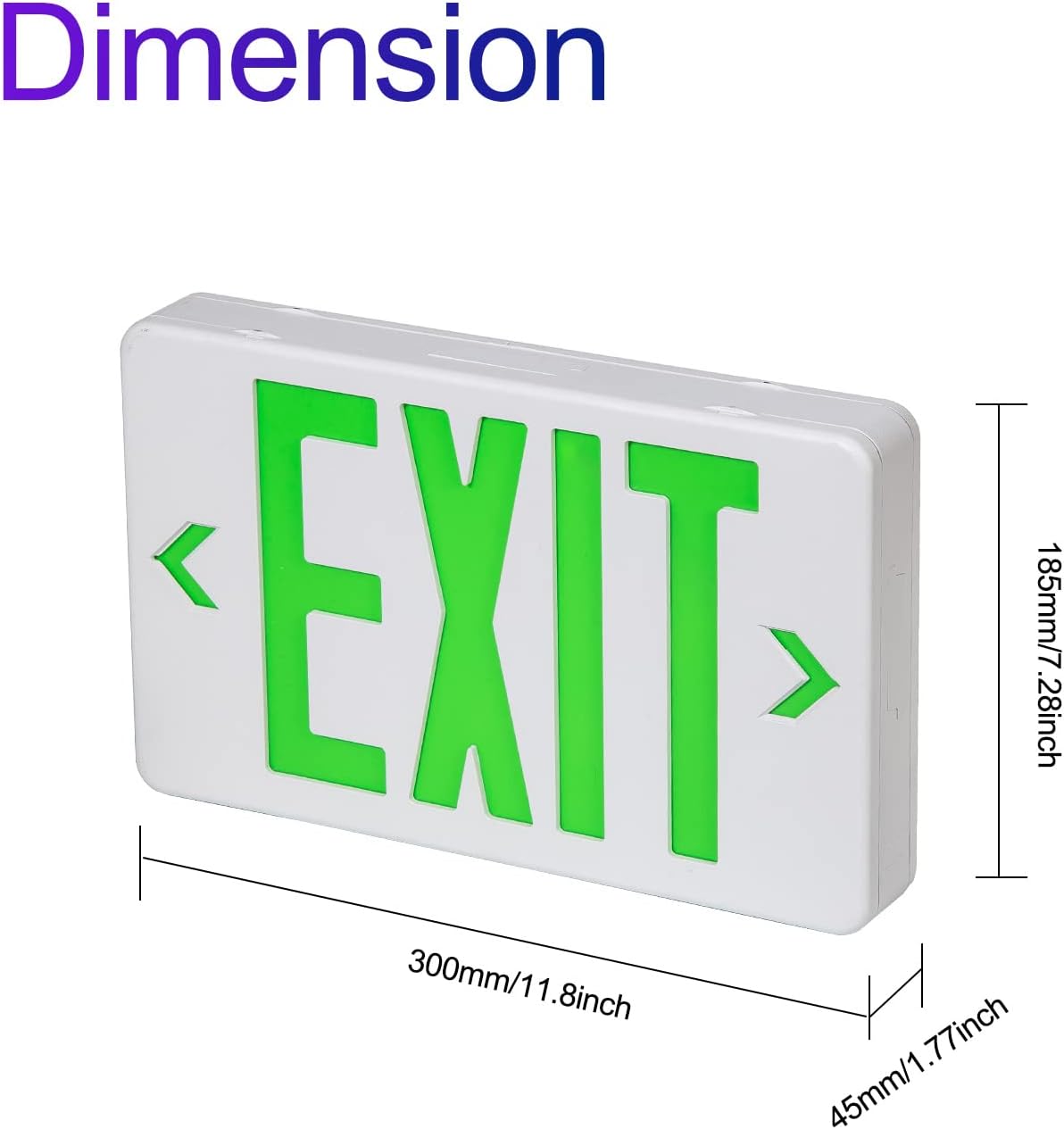 TANLUX Green Corded Exit Sign with 1.0 Meter Plug in Cord, Plug in Exit Sign with Battery Backup Lights for Business, Commerical Emergency Lighting, UL Listed, AC 120/277V, Double Face