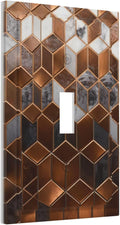 Brown Abstract Luxury Modern Geometric Cubic Marble 1 Gang Single Toggle Decorative Light Switch Covers Electrical Faceplate Switch Plates for Bathroom Kitchen Home