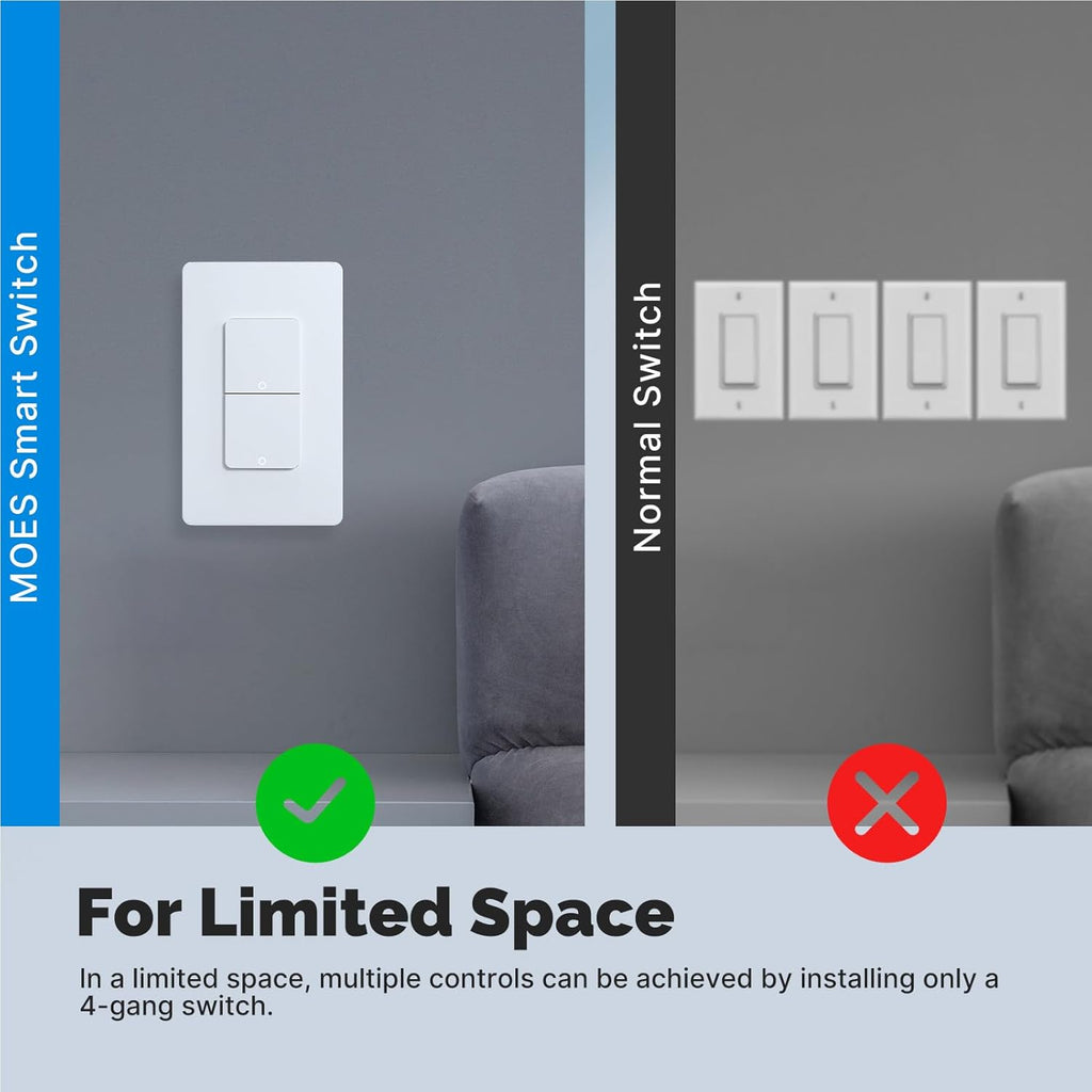 Matter WiFi Smart Light Switches, Netural Wire Required, 2.4GHz Single Pole Switch, Compatible with Alexa Assistant, Remote Control, Voice Control, No Hub Required (2 Way)