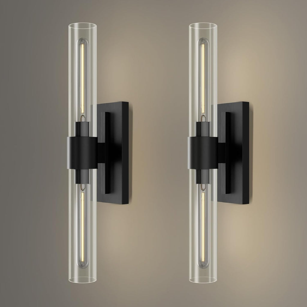 YUYI Black Wall Sconces, 22.8'' Wall Light Set of Two for Bathroom Vanity, Modern Wall Lighting Fixtures with Glass Shade, Indoor Wall Sconces for Bathroom, Bedroom, Living Room, Hallway, Fireplace