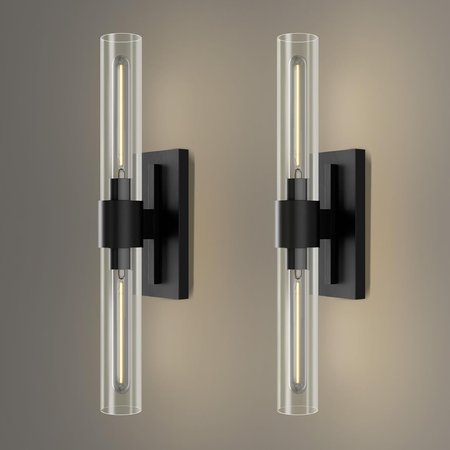 YUYI Black Wall Sconces, 22.8'' Wall Light Set of Two for Bathroom Vanity, Modern Wall Lighting Fixtures with Glass Shade, Indoor Wall Sconces for Bathroom, Bedroom, Living Room, Hallway, Fireplace