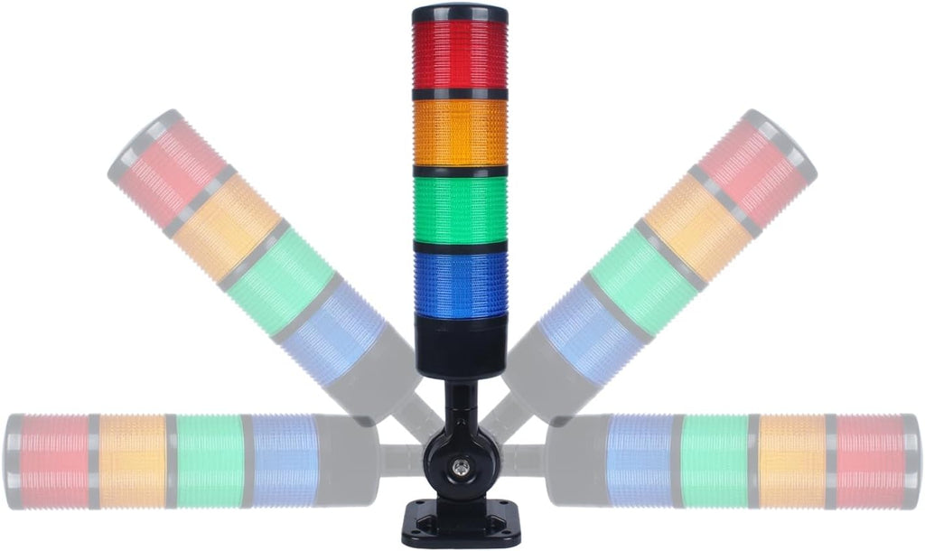 Led Signal Tower Stack Lights, Industrial Signal Warning Lights, Column Tower Lamp with Rotatable Base, Steady/Flashing Switchable,12V 24V DC(4-Layer, with Buzzer) Black