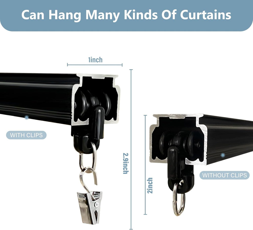 Curtain Track Ceiling Mount heavy duty sliding Curtains Tracks rails Rod System Room Divider with clips 12-15ft Black