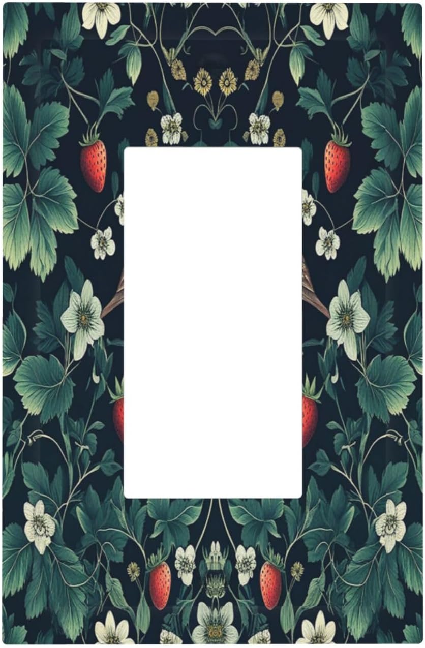 Decorative Outlet Covers Strawberry Birds Flowers Plant Morris Floral 1 Gang Single Rocker Light Switch Cover Plate Wall Plates GFCI Faceplate for Bedroom Farmhouse Decor