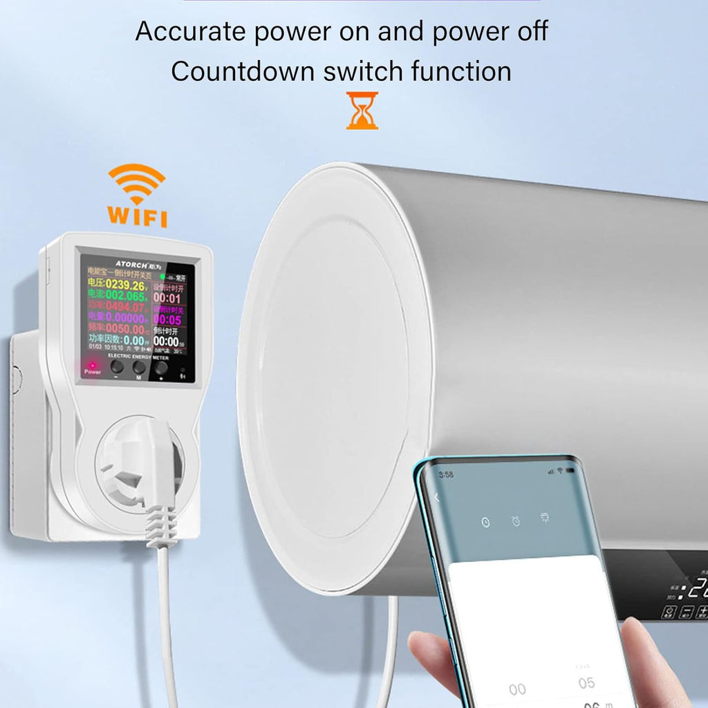 WiFi Smart Plug with Energy Monitoring Electricity Usage Monitor with LCD Display Smart Metering Socket for Home Appliances AC85‑265V US Plug 16A Maximum Current 3680W