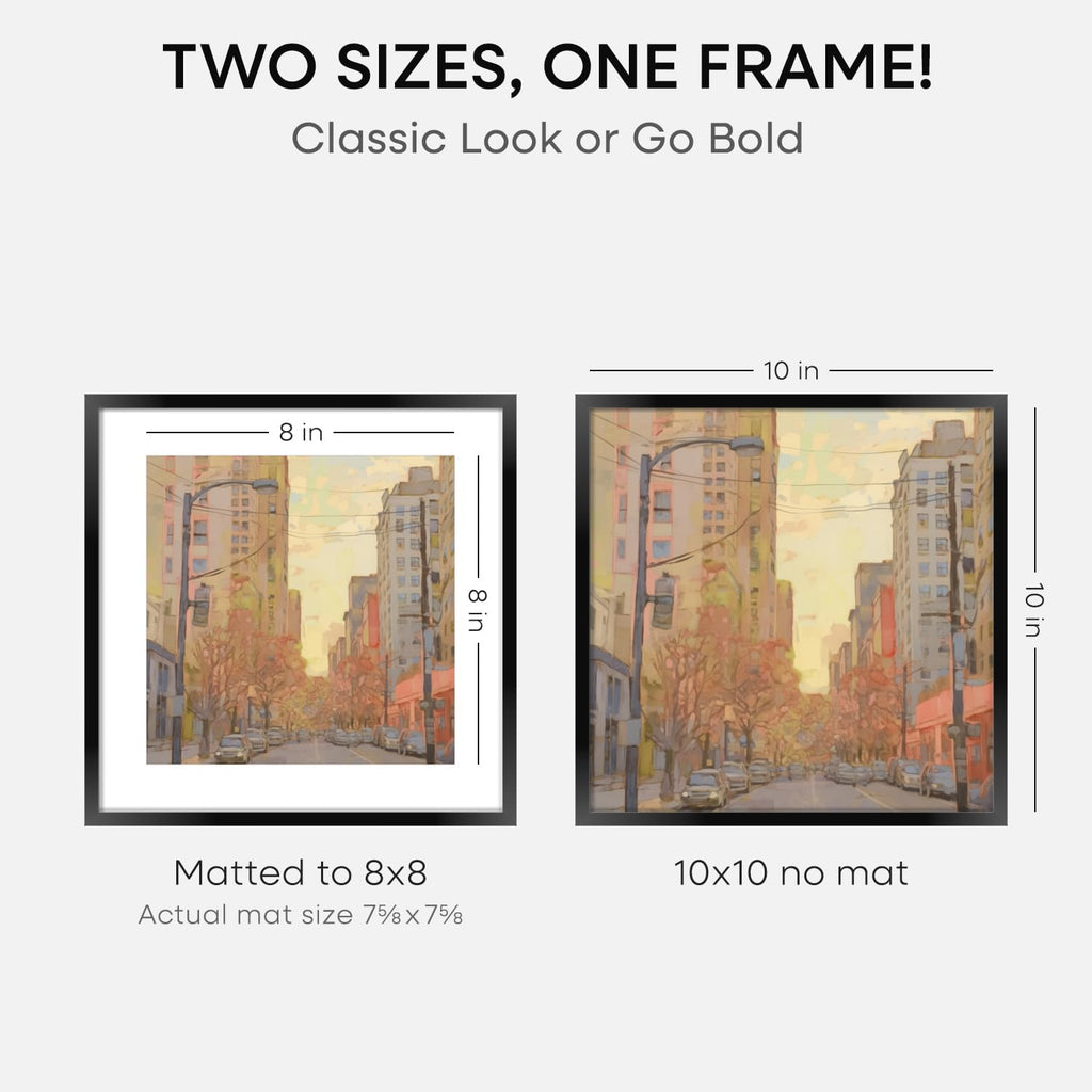 Homeforia 10x10 Black Picture Frame, High End Metal 10 by 10 Square Frames with Mat 8 x 8 Opening, 10by10 Poster Frames Matted to 8x8 Photo, Wall or Tabletop Frames, Tempered Glass, Wall Kit, Set of 3