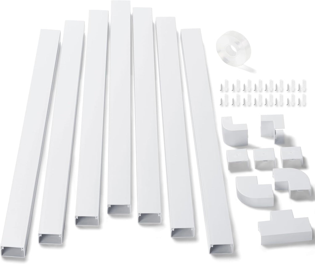 126in Cord Hider Kit, ZhiYo Wire Hiders for TV on Wall, Paintable Cable Management Kit, Wire Cover for Wall Mount TV, White Cable Raceway, Cord Cover Wire Management Kit, 8 x L15.7in W1.18in H0.67in