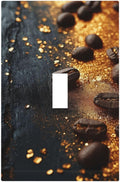 Decorative Light Switch Cover Plate Black Wood Board Gold Dust Coffee Beans 1 Gang Wall Plate Oversized Single Toggle Wall Cover Plate Jumbo Electrical Switchplate Face Plate