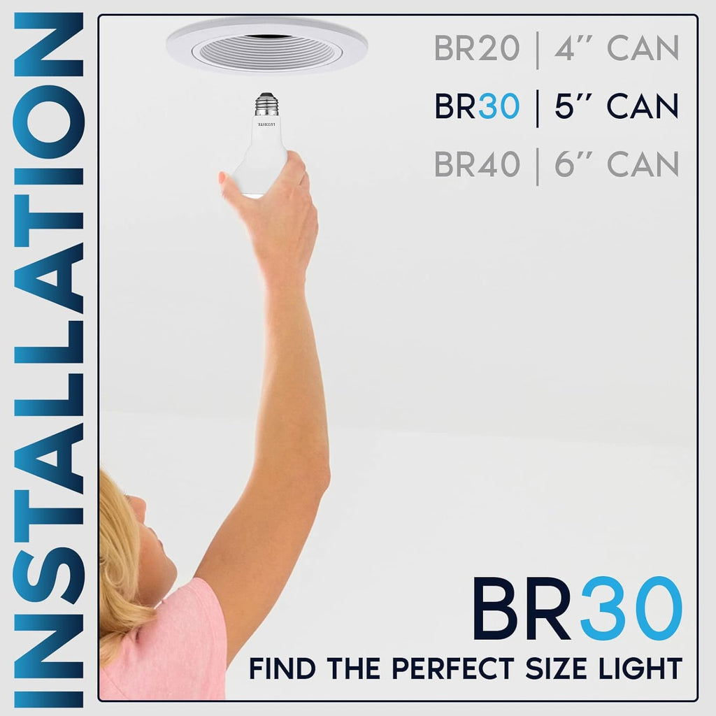 LUXRITE 4-Pack BR30 LED Bulb, 65W Equivalent, 2700K Warm White, Dimmable, 650 Lumens, LED Flood Light Bulbs, 8.5W, Energy Star, E26 Medium Base, Damp Rated, Indoor/Outdoor - Living Room and Kitchen
