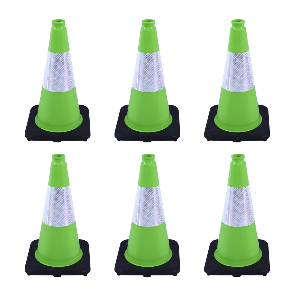 6 Pack 18 Inch Green Reflective Traffic Cones, Durable Black Base Safety Cones for Parking Lots, Sports Fields and Yard Markers (6, Green, 18 Inch)