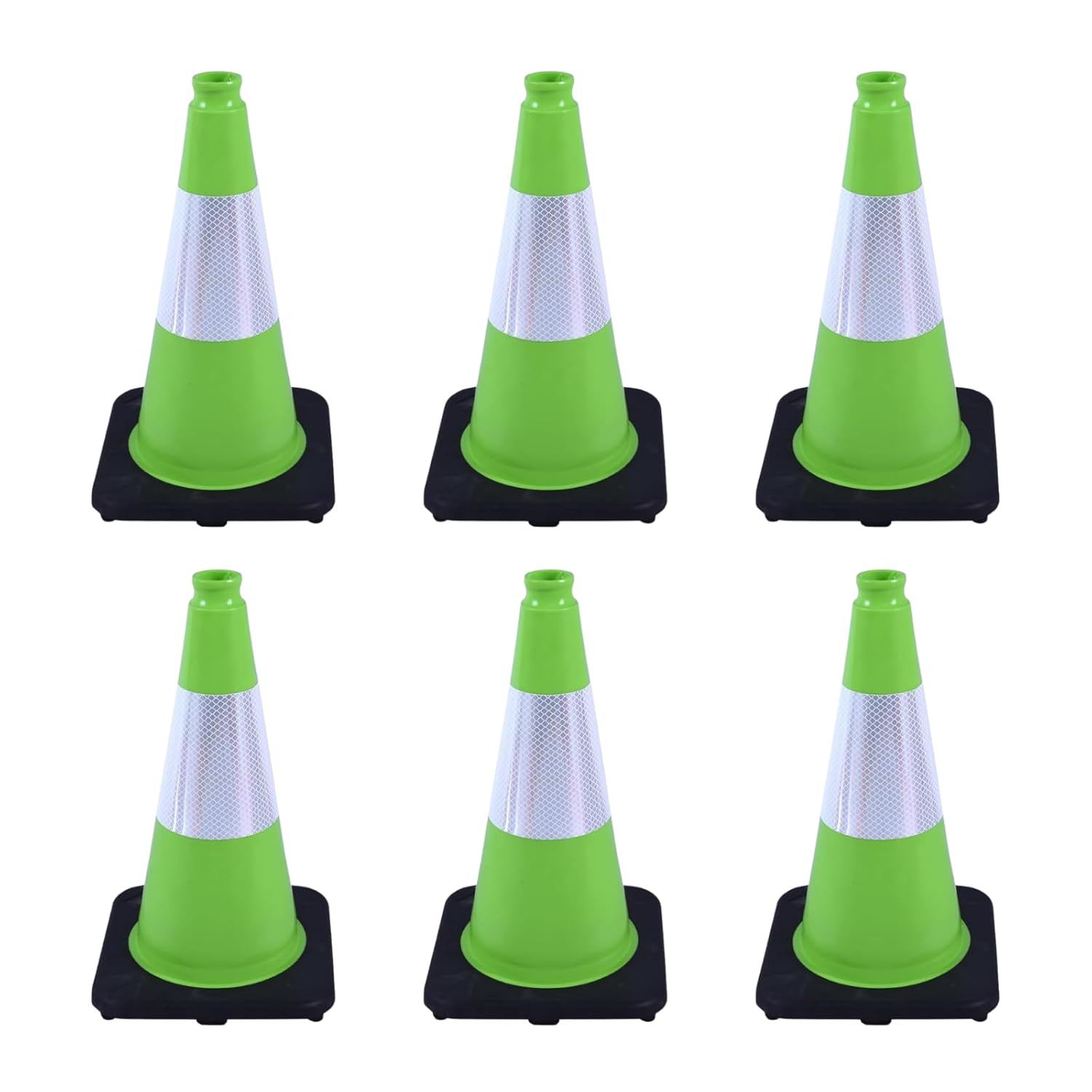 6 Pack 18 Inch Green Reflective Traffic Cones, Durable Black Base Safety Cones for Parking Lots, Sports Fields and Yard Markers (6, Green, 18 Inch)