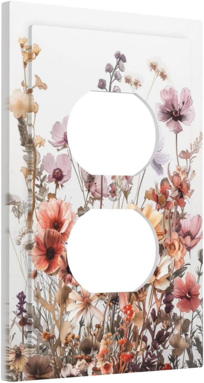 Boho Nursery Wildflower Flora Vintage Flower Outlet Covers 1 Gang Duplex Light Switch Cover Decorative Switch Plates Electrical Receptacle Faceplate Wall Plate for Bedroom Living Room Decor
