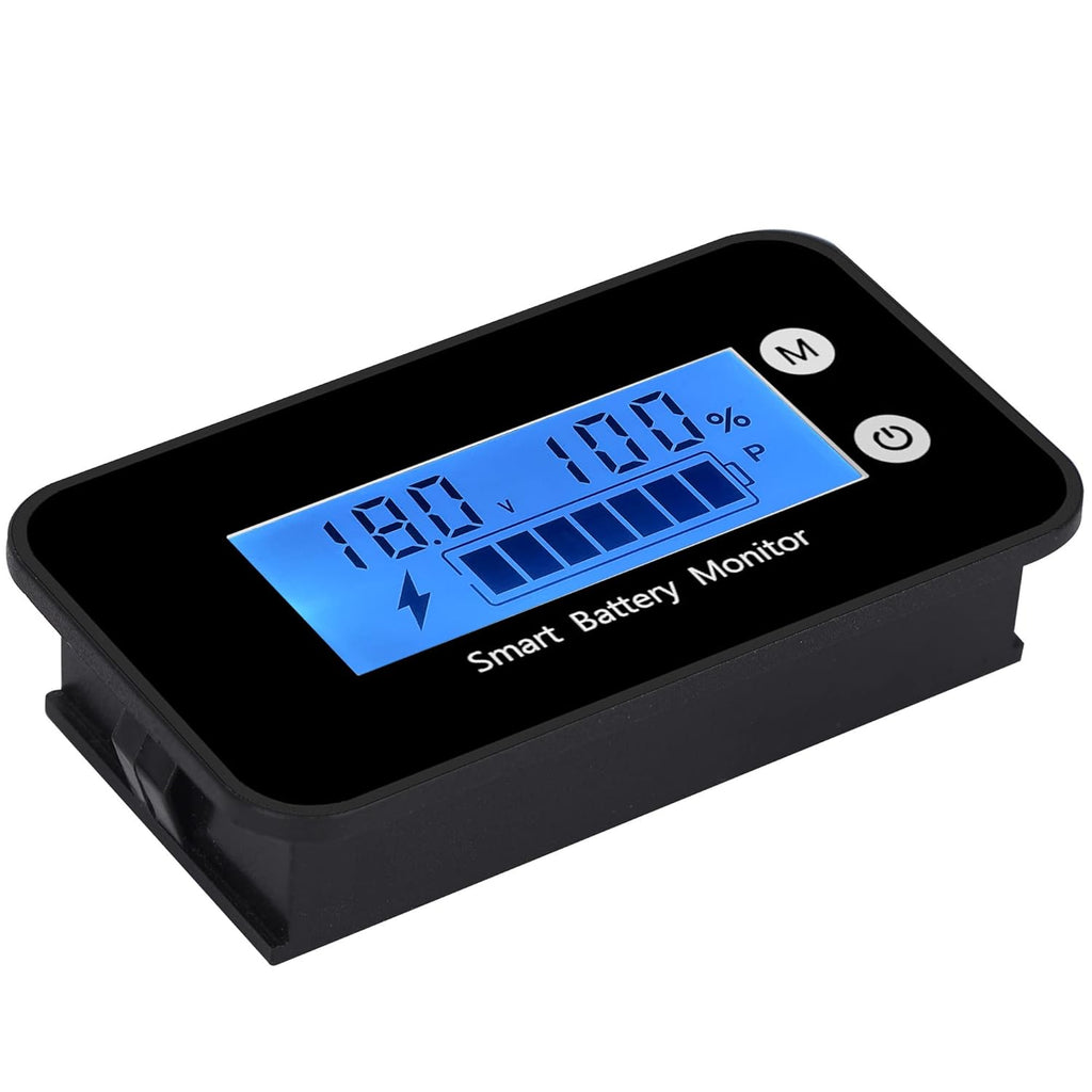 Waterproof Battery Monitor12v 24v 36v 48v 60v 72v ,Car Motorcycle Golf cart Battery Meter Digital Battery Capacity Remaining Capacity Percentage Tester with Buzzer Alarm and Temperature（Bule）