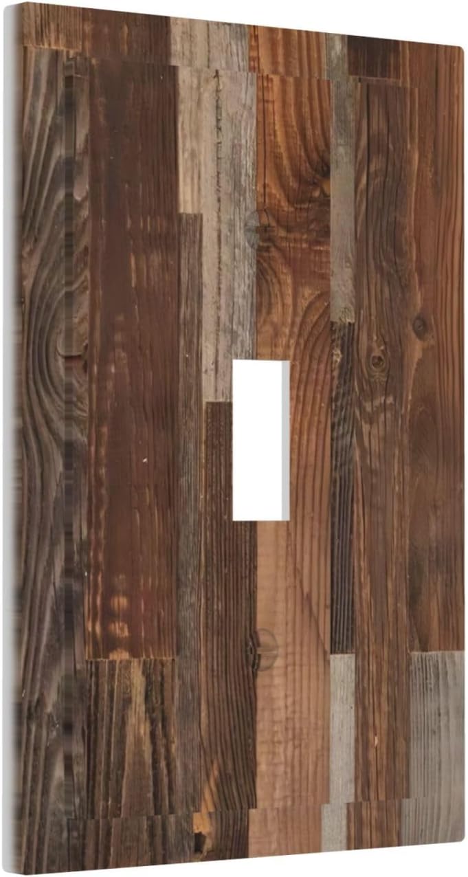 Vintage Brown Wooden Boards Print Wood Grain Decorative Light Switch Cover 1 Gang Single Toggle Device Electrical Faceplate Switchplates Decorator Outlet Wall Plate for Farmhouse Home Decor