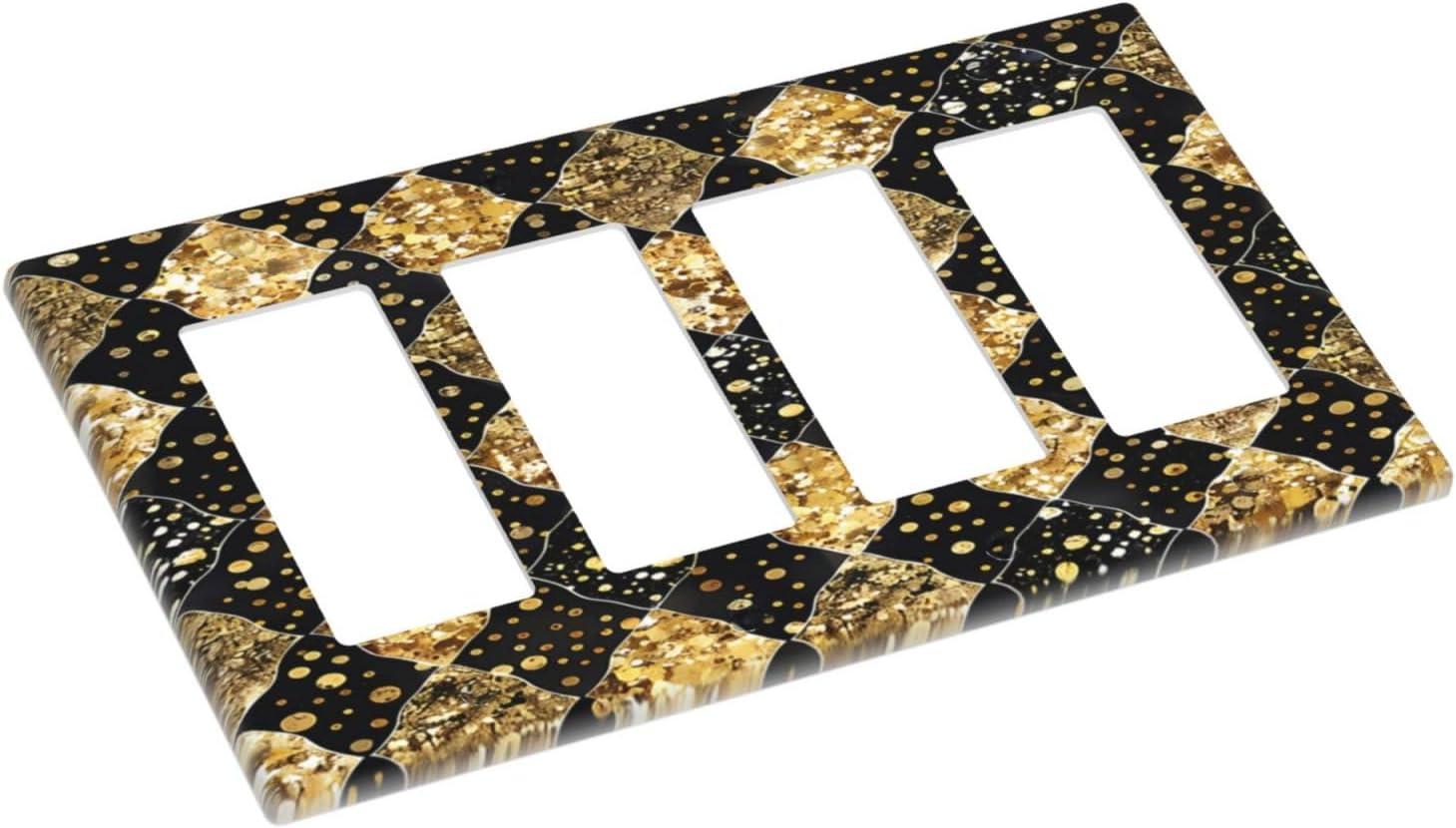 Gold Black Marble Geometric Plaid Glitter Wallplates 4 Gang Quad Rocker Decorative Light Switch Covers Electrical GFCI Faceplate Switch Plate for Bedroom Bathroom Decor