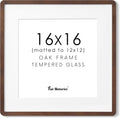 16x16 Picture Frame, Square 16 by 16 Frames for Wall - Solid Oak Wood & Tempered Glass, 16 x 16 Wood Frame Matted to 12 x 12, Square Picture Frame 16"x16" for Home Decor, Walnut Color, 1 Pack