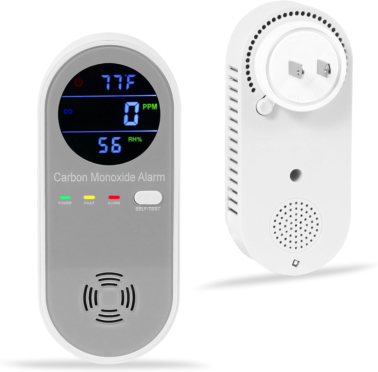 Plug in Carbon Monoxide Detector, Carbon Monoxide Alarm, 3-in-1 Real-time Digital Display CO Level, Fahrenheit(°F) & Humidity, Co Detector Monitor for Home,RV,Apartment