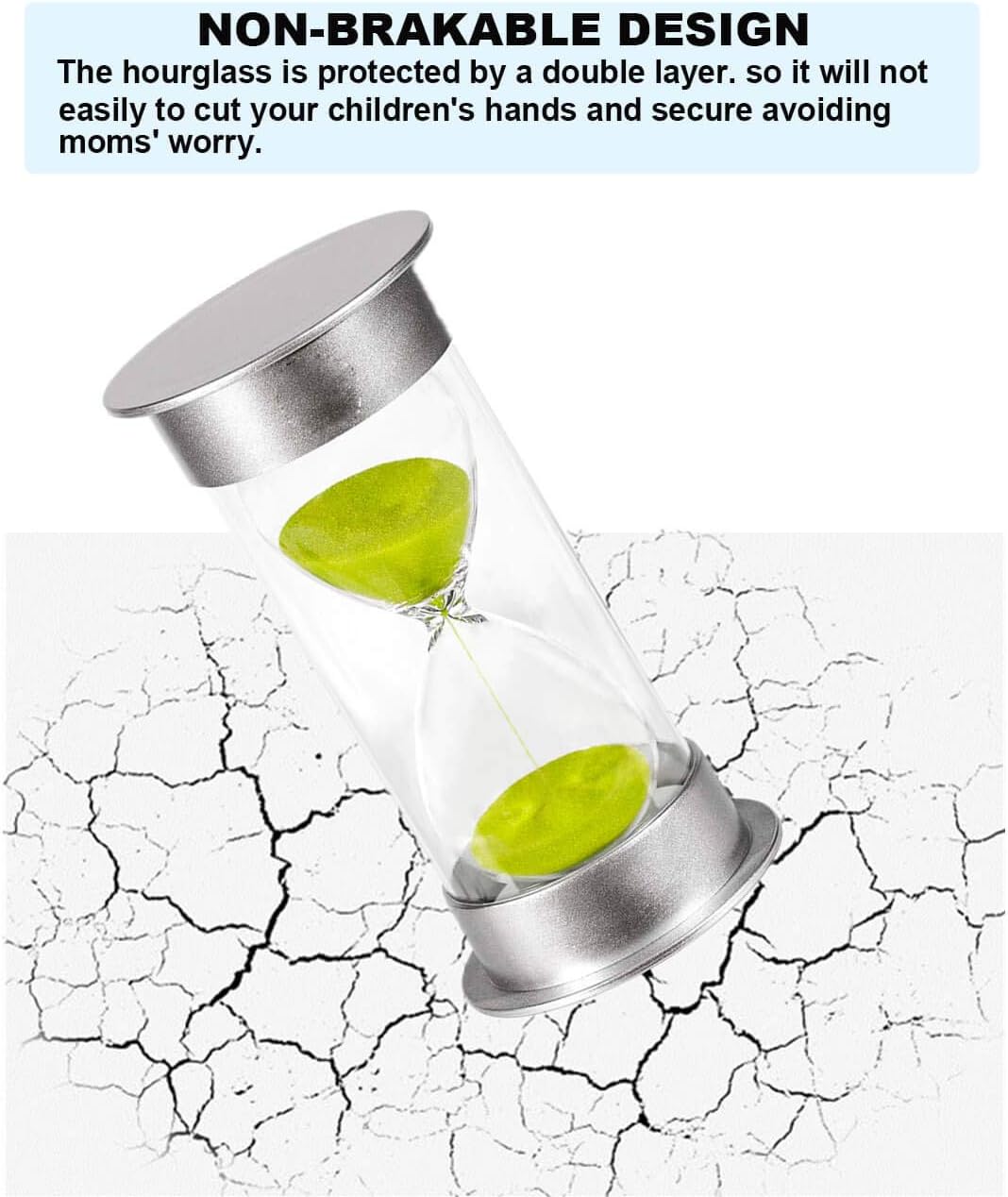 Hourglass Sand Timer 45 Min, Plastic Clock, Silver Watch - Glass Sandglass for Kids, Games, Classroom, Kitchen, Decoration (Green Sand)