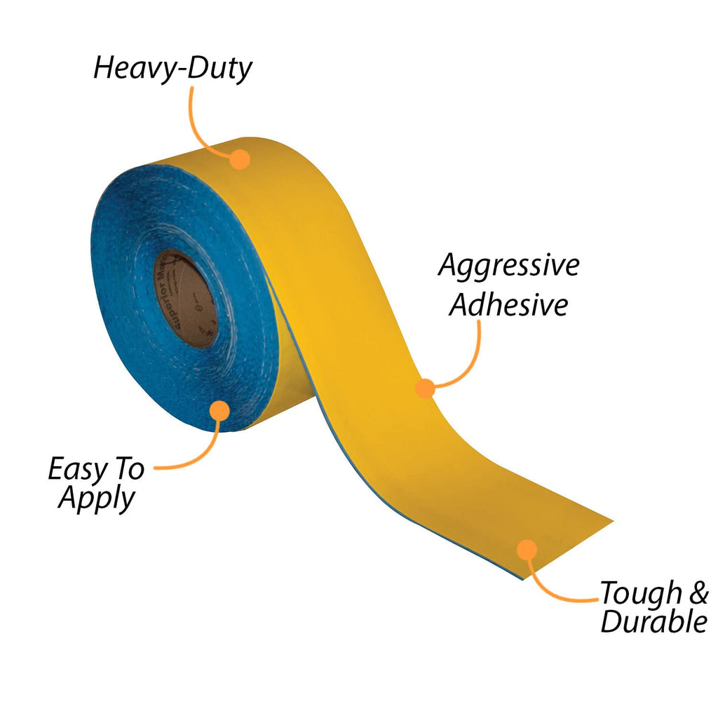 SmartSign Yellow 4 inch x 100 feet Floor Marking Tape, 32 mil Vinyl Floor Tape, Superior Mark Industrial Use Safety Tape with Beveled Edges, Strong Adhesive, for Gym/Warehouse/Courts
