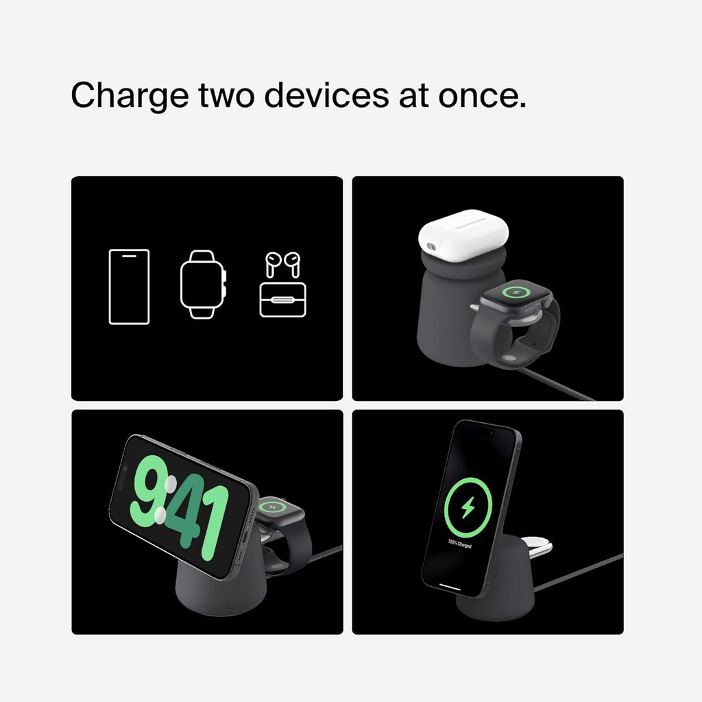 Belkin 2-in-1 Qi2 Wireless Charging Dock 15W Fast Charge iPhone Charger Compatible with iPhone 17, 16, 15, 14, and 13 Series, AirPods, and Other Qi2 Enabled Devices, Includes Power Supply - Black