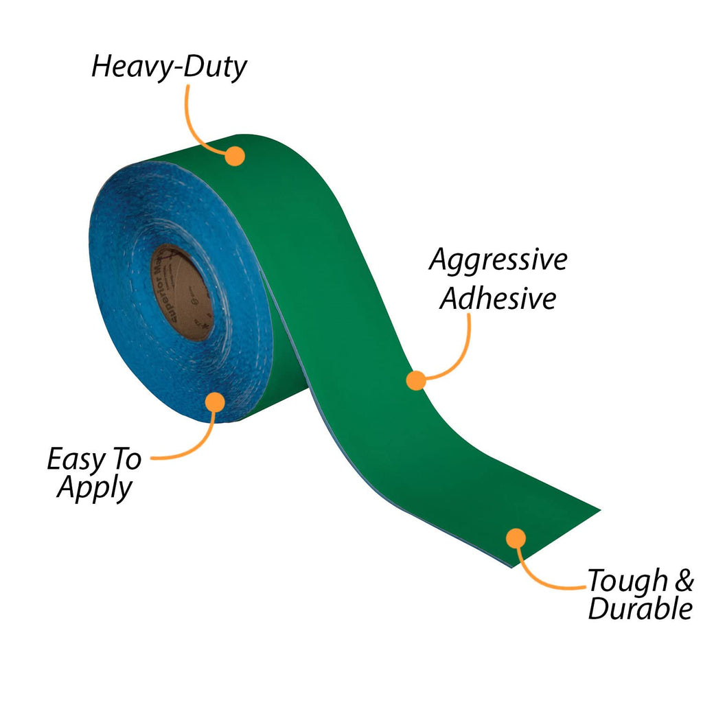 SmartSign Green 4 inch x 100 feet Floor Marking Tape, 32 mil Vinyl Floor Tape, Superior Mark Industrial Use Safety Tape with Beveled Edges, Strong Adhesive, for Gym/Warehouse/Courts