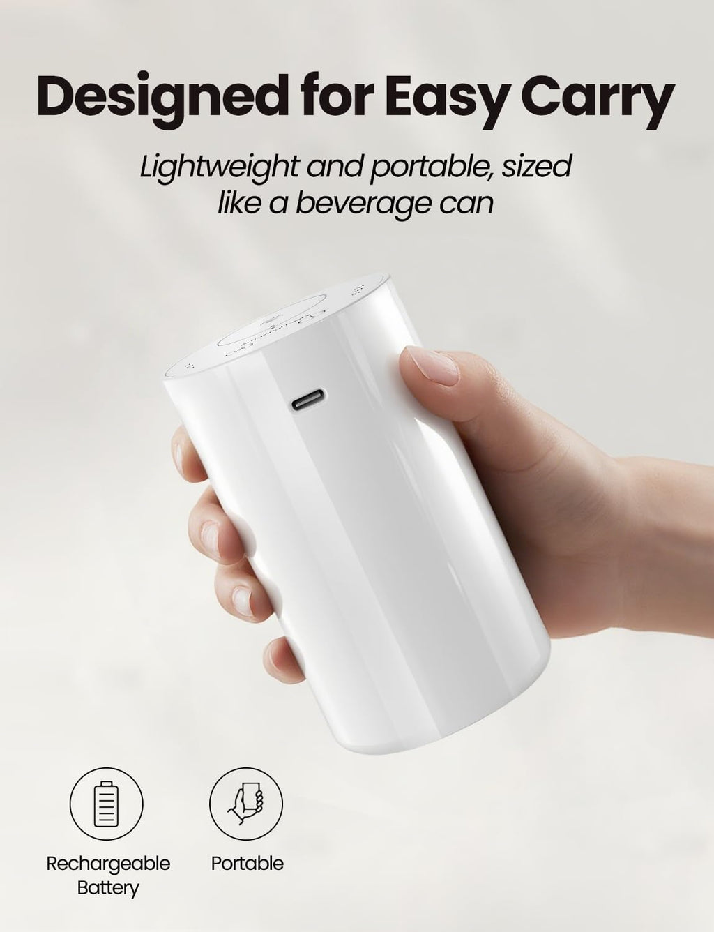 Waterless Essential Oil Diffuser, Portable Aromatherapy Diffuser with 20mL Capacity, Battery Operated Mini Scent Diffuser,3 Mist Levels & Timers, Leak-Free, for Home, Car, Office (White)