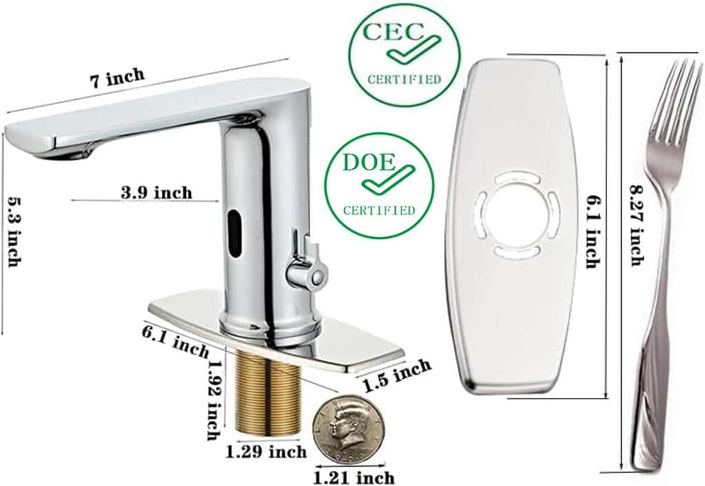 Quick Install Sink Chrome Motion Sensor Faucet.Touchless Mixer with Water Efficiency CEC.DOE Certified.NO Wiring Needded