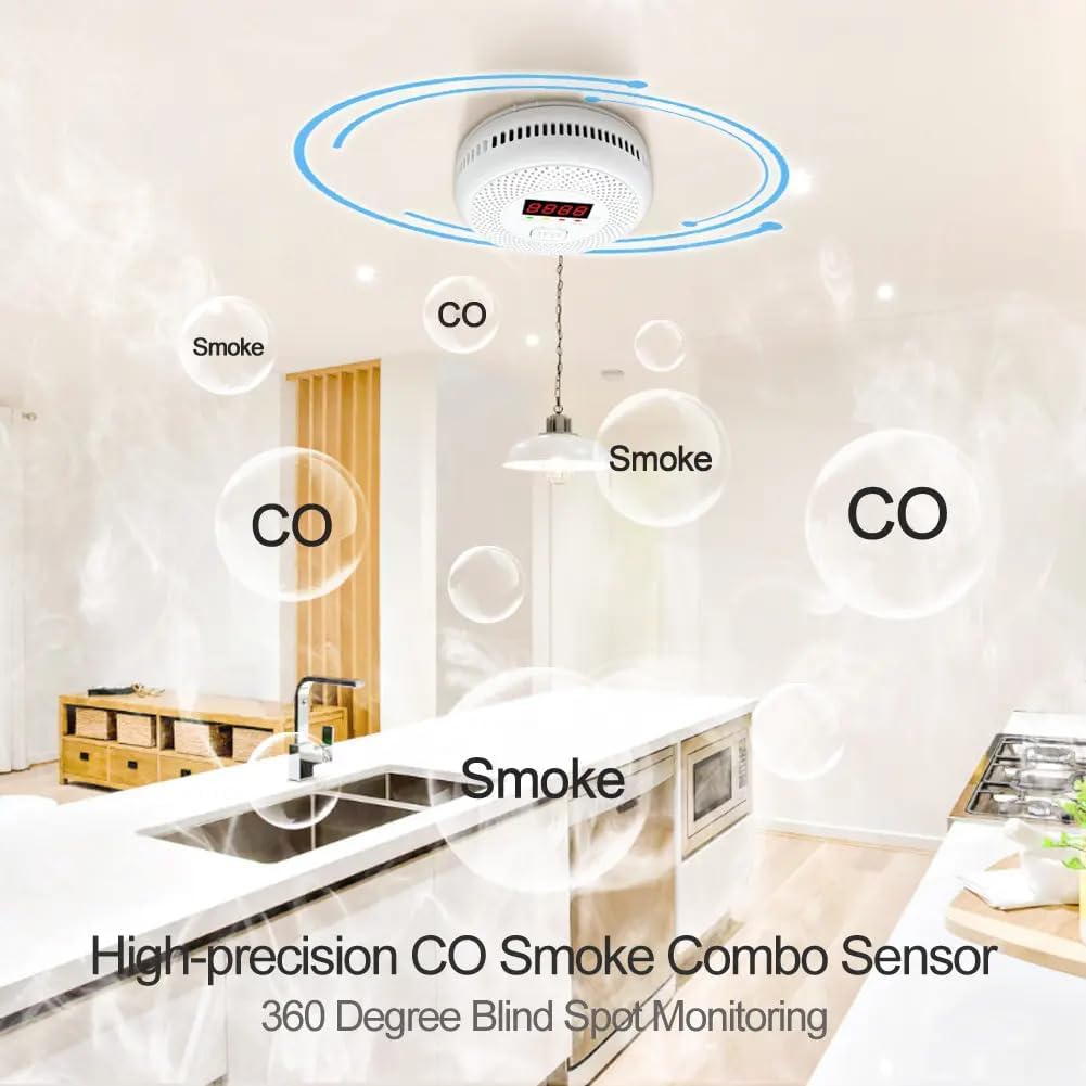 High Definition Color Screen Detector LCD Powered by Carbon Monoxide Detector and Smoke Alarm Battery (excluding Battery) (Compact Design, 4Pack-CO&Smoke)