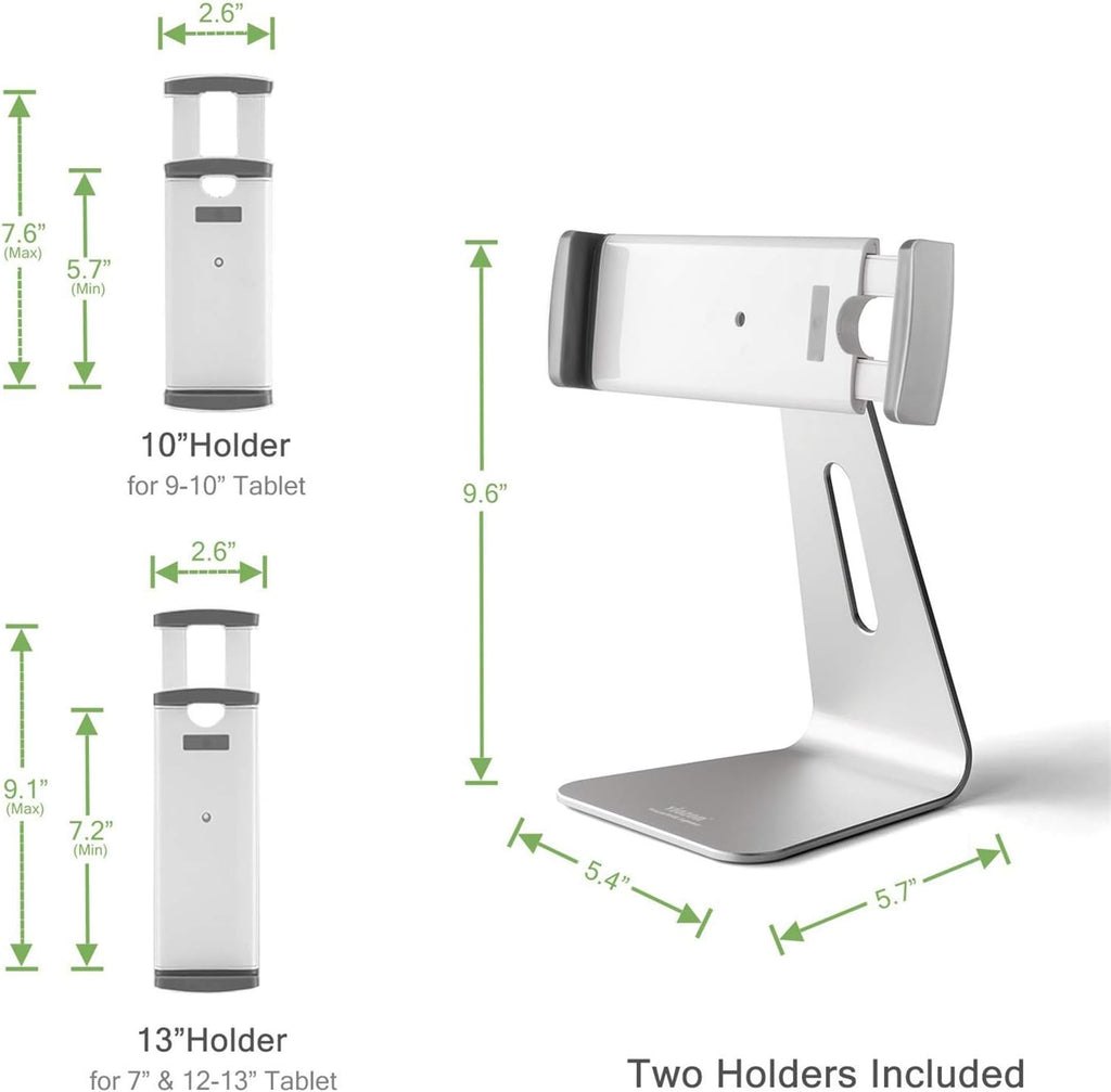 Viozon iPad Pro Stand, Tablet Stands 360° Rotatable Aluminum Alloy Desktop Mount Stand Compatible with 7-13inch iPad Pro iPadAir iPad Mini Surface and Surface Pro (Silver General)