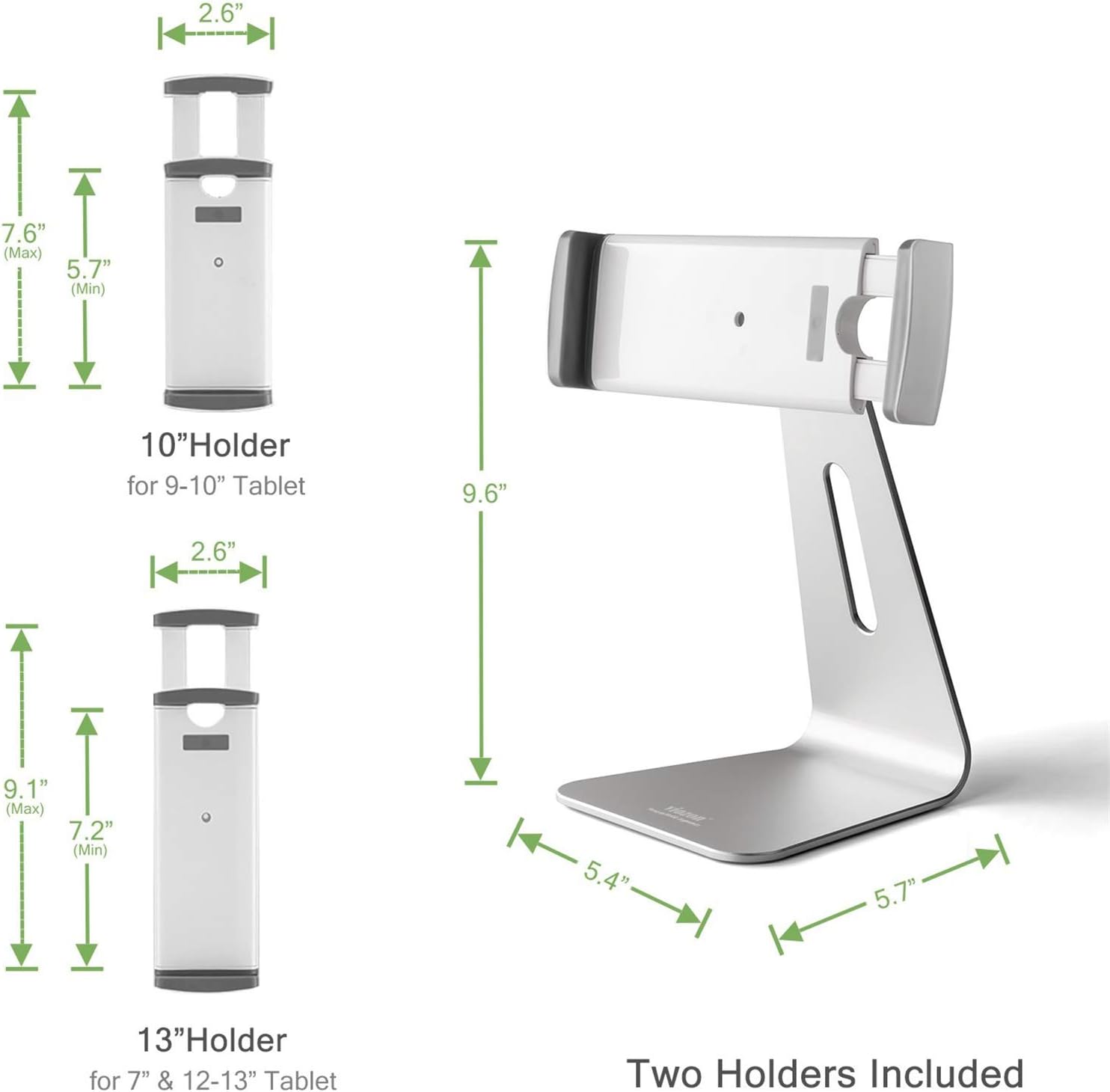 Viozon iPad Pro Stand, Tablet Stands 360° Rotatable Aluminum Alloy Desktop Mount Stand Compatible with 7-13inch iPad Pro iPadAir iPad Mini Surface and Surface Pro (Silver General)