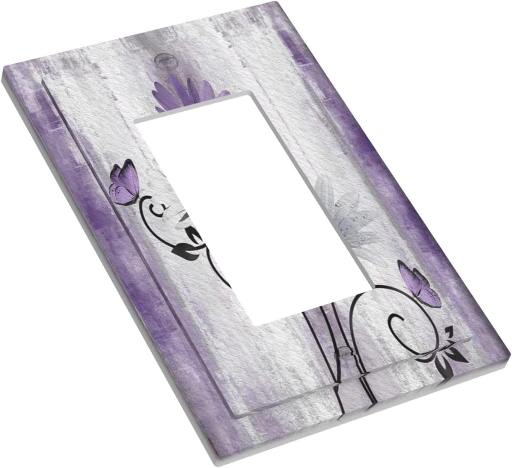 Decorative Outlet Covers Rustic White Purple Daisy Floral Flower 1 Gang Single Decora GFCI Device Light Switch Covers Plate 1 Rocker Wall Plate Jumbo Switch Cover Plate for Home Decor