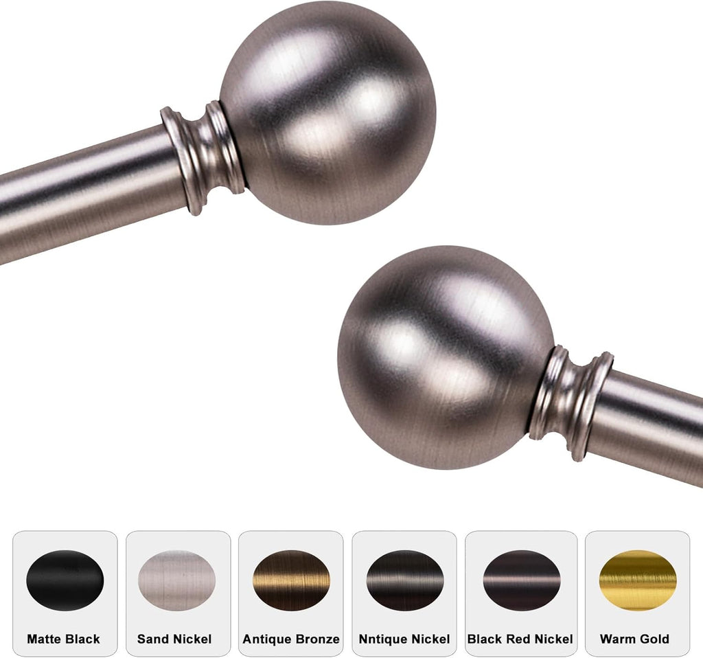 Curtain Rods for Windows 18 to 88 inches, 1 Inch Modern Metal Drapery Rods, Adjustable Heavy Duty Curtain Pole with Round Finials(18"-88"Satin Nickel)