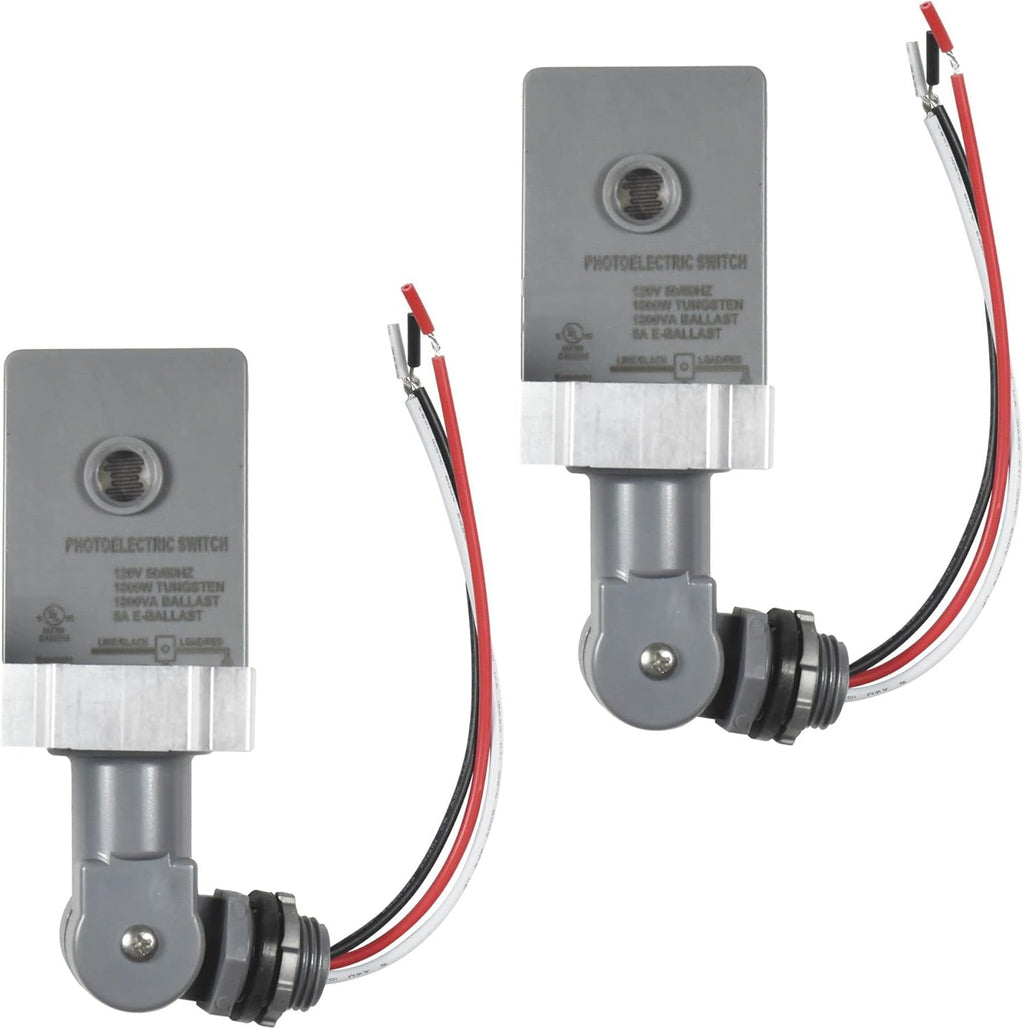 HQRP 2-Pack Photocell Thermal Type Light Sensor Stem and Swivel Mount Dusk to Dawn Hardwired Switch Photoelectric Control for Barn Lights Outdoor, Back Yard Lightening, Outdoor Lighting, etc.