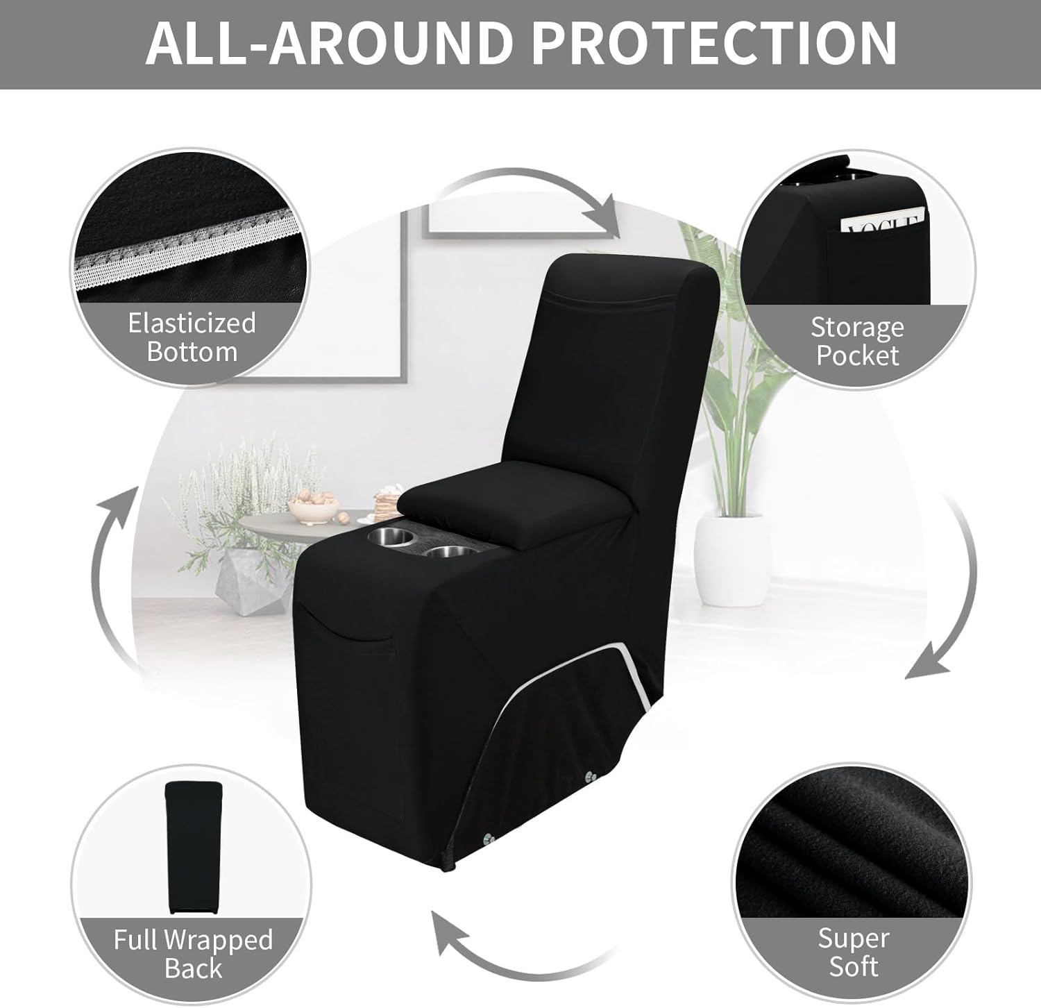 Easy-Going 100% Waterproof Recliner Console Cover, Stretch Middle Console Couch Covers for Reclining Sofas, Sectional L-Shape Furniture Protector for Kids & Pets, 1 Console Cover, Black