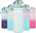 BJPKPK Insulated Water Bottle 18oz Stainless Steel Water Bottles with Straw and Carry Handle Double Wall Metal Thermal Flask,Light Blue Leopard