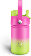 Kids Insualated Water Bottle with Straw - 12oz Stainless Steel Water Bottle with Dual Spouts, Leak-Proof, BPA-Free, Double Wall Vacuum Keeps Cold for 24 Hours for Sports, Travel, School (Lime Sorbet)
