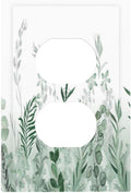 Watercolor Green Leaf Rustic Plant Eucalyptus Flowers Outlet Covers 1 Gang Duplex Light Switch Cover Decorative Switch Plates Electrical Receptacle Faceplate Wall Plate for Bed Room Living Room Decor