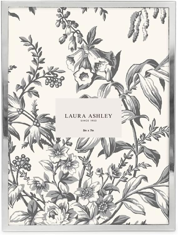 Laura Ashley 5x7 Silver Flat Metal Picture Frame (Vertical & Horizontal) w/Two-Way Easel Stand, Black Velvet Backing, Wall-Mountable, Made for Tabletop, Desk, Wall Display, Home Décor (5x7, Silver)