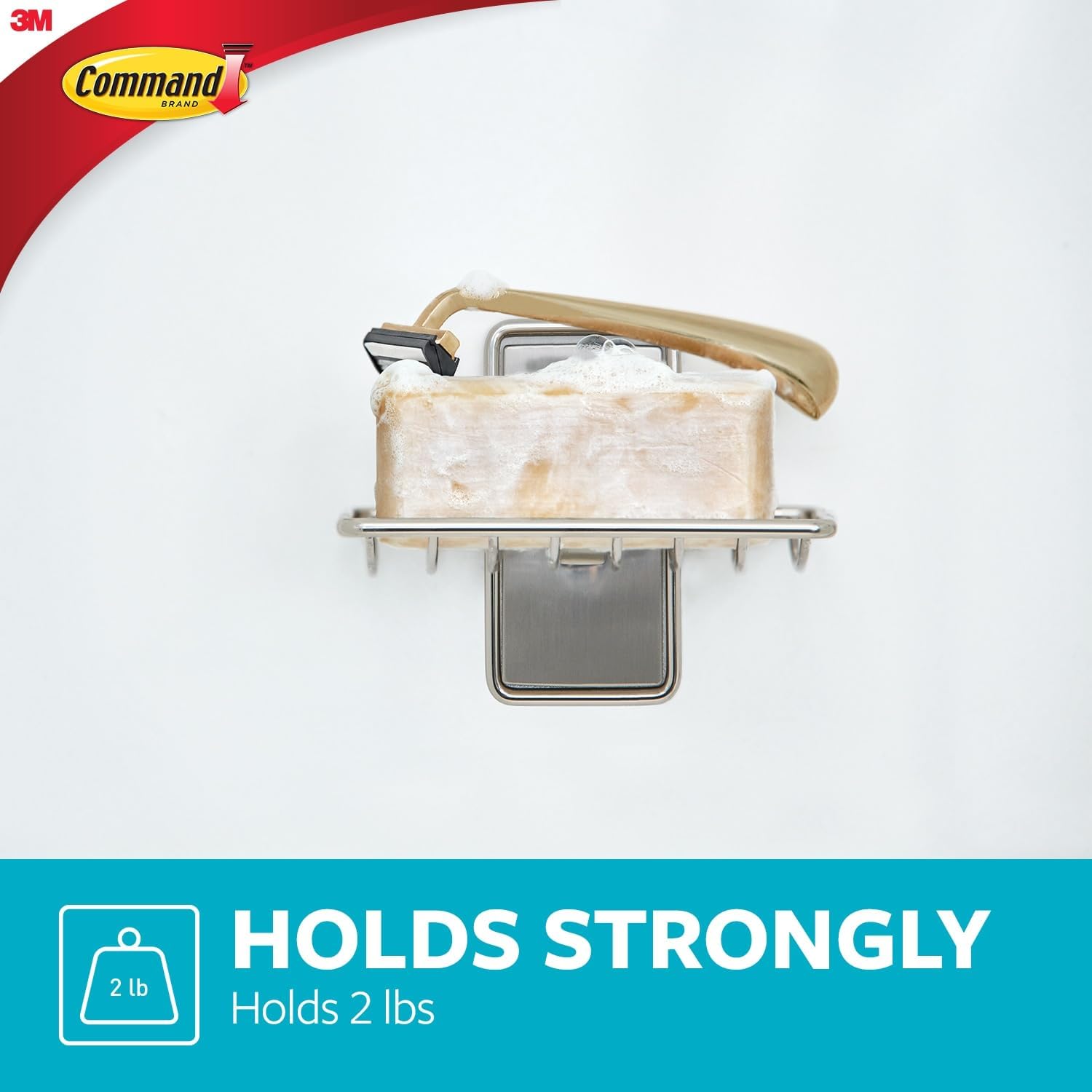 Command Soap Dish for Shower, Damage-Free Hanging, No Tools Soap Holder for Holiday Guests, 1 Satin Nickel Dish and 2 Water-Resistant Strips